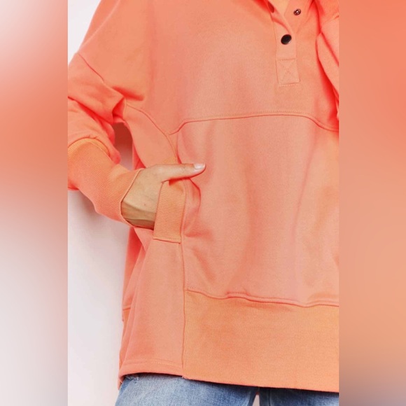 NEW Double Take Quarter Snap Oversized Boyfriend Hoodie Hooded Sweatshirt - Picture 2 of 11